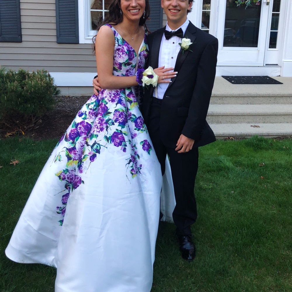 White and Purple Flower Prom Dress